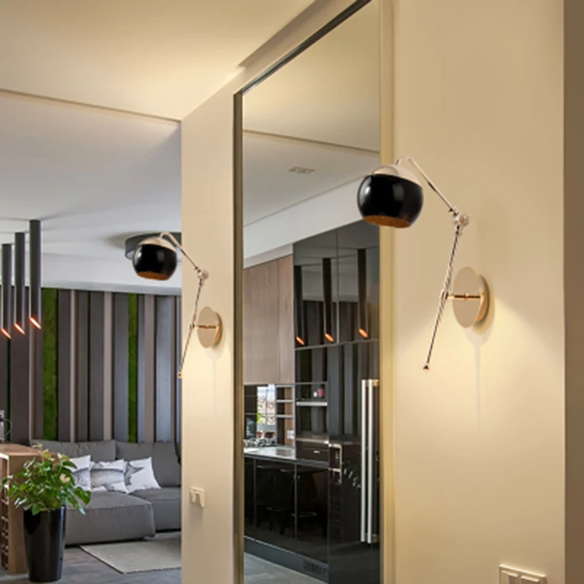 Modern Home Art Black Glass Ball Dining Room Wall Lamp Gold Metal Body Balcony Lights Kitchen Fixtures Deco Lighting | Лампы и