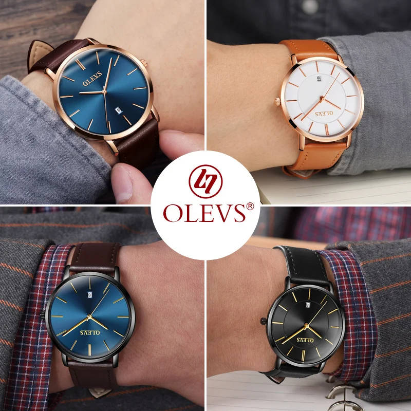 

OLEVS Brands High Quality Rose Gold Dial Watch Men Leather Waterproof Wristwatch Men Dress Fashion Japan Quartz Movement Saat