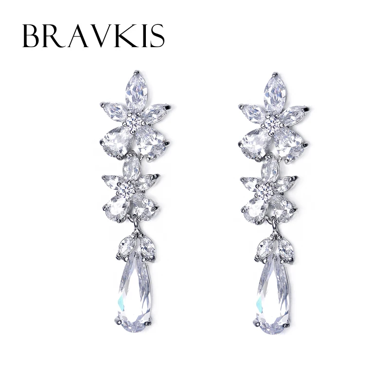 Красивые серьги-подвески в форме цветка с кристаллами BRAVEKISS капли воды для женщин