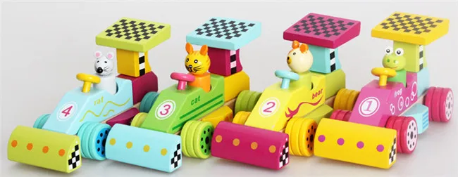 New wooden toy Animal Racing Car Blocks Baby Free shipping | Игрушки и хобби