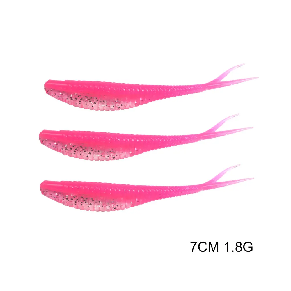 Pink Hexakill 3 шт./лот 10 шт./лот 7 см 1,8g Мягкая приманка черви искусственные рыболовные приманки воблер для ловли карпа рыболовные снасти Шад силикона - Цвет: Pink