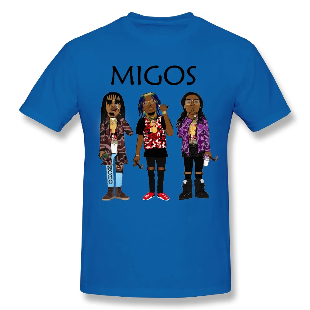 Синий Новое поступление мужская футболка Migos популярная хип-хоп Уличная Мягкая футболка - Цвет: Синий