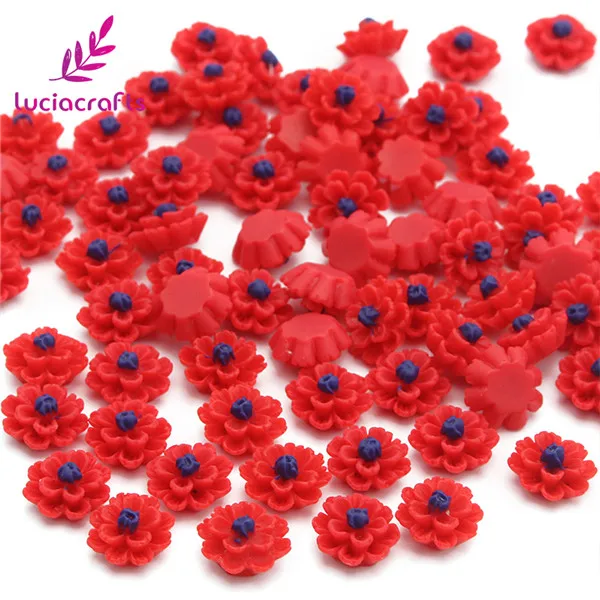 red Lucia crafts 50 шт./лот 12 мм мульти вариант из смолы) с плоским дном цветок DIY ремесла домашнего Шпилька повязка на голову ручной работы аксессуары F0611 - Цвет: red