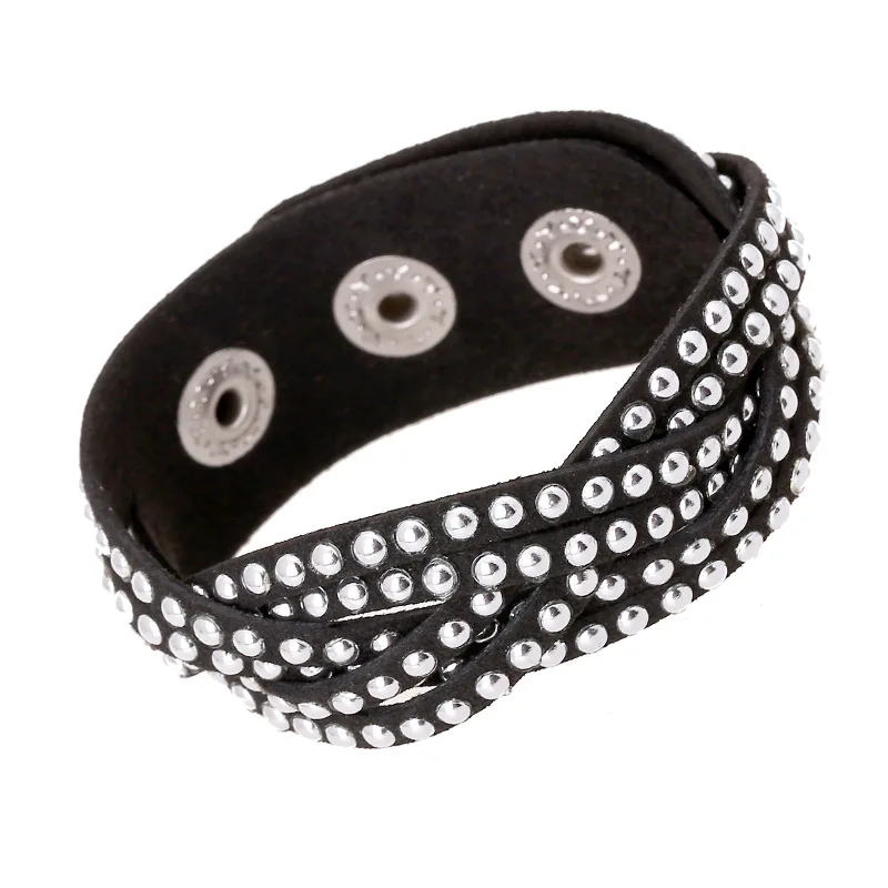 

dankaishi Multilayer Leather Bracelet Bangle Full Rhinestone Crystal Metal Beads Shining Points Magnetic Adjustable Best Gift