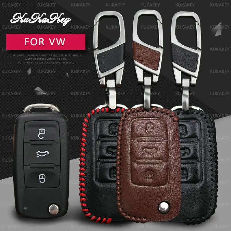 Чехол для автомобильного ключа KUKAKEY из натуральной кожи VW Polo Tiguan Passat Golf MK5 MK6 Jetta Eos