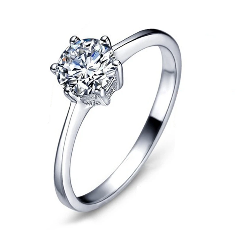 Real 925 Sterling Silver Classic Eternal 1 Carat White Crystal Cubic Round Stud Earrings Ring Wedding &amp Engagement Jewelry Sets |