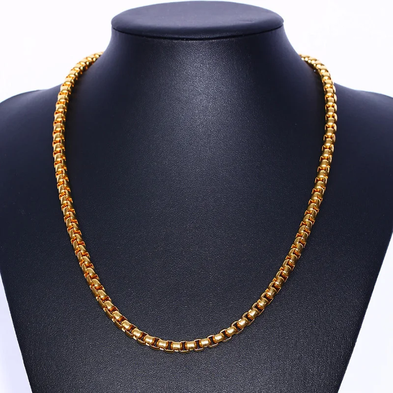 AMGJ 2-6mm Box Chain Necklaces for Women Men Gold Color Stainless Steel Necklace 2018 Fashion Jewelry Wholesale | Украшения и