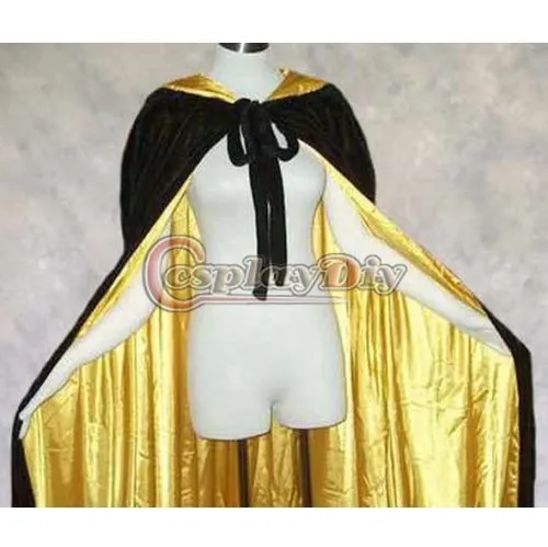 Black and Yellow Lined Velvet Cloak Medieval Witchcraft Wicca Cape Women Winter Outside Wedding Cloak Halloween Costume D0419