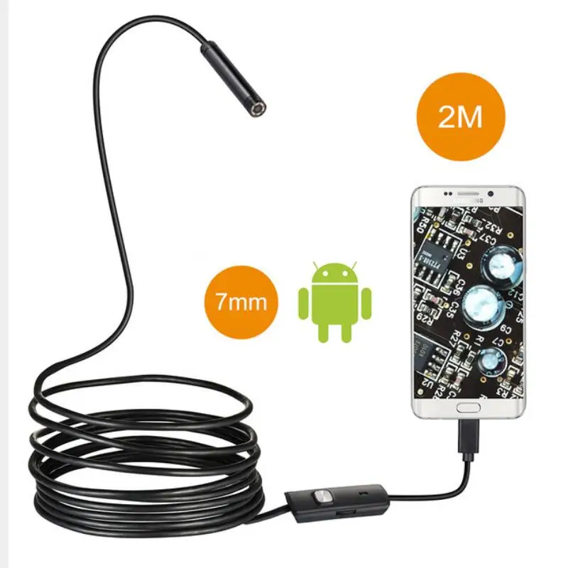 Водонепроницаемая 7 мм линза 2 м эндоскоп 6 LED Инспекционная камера мини в 1 USB
