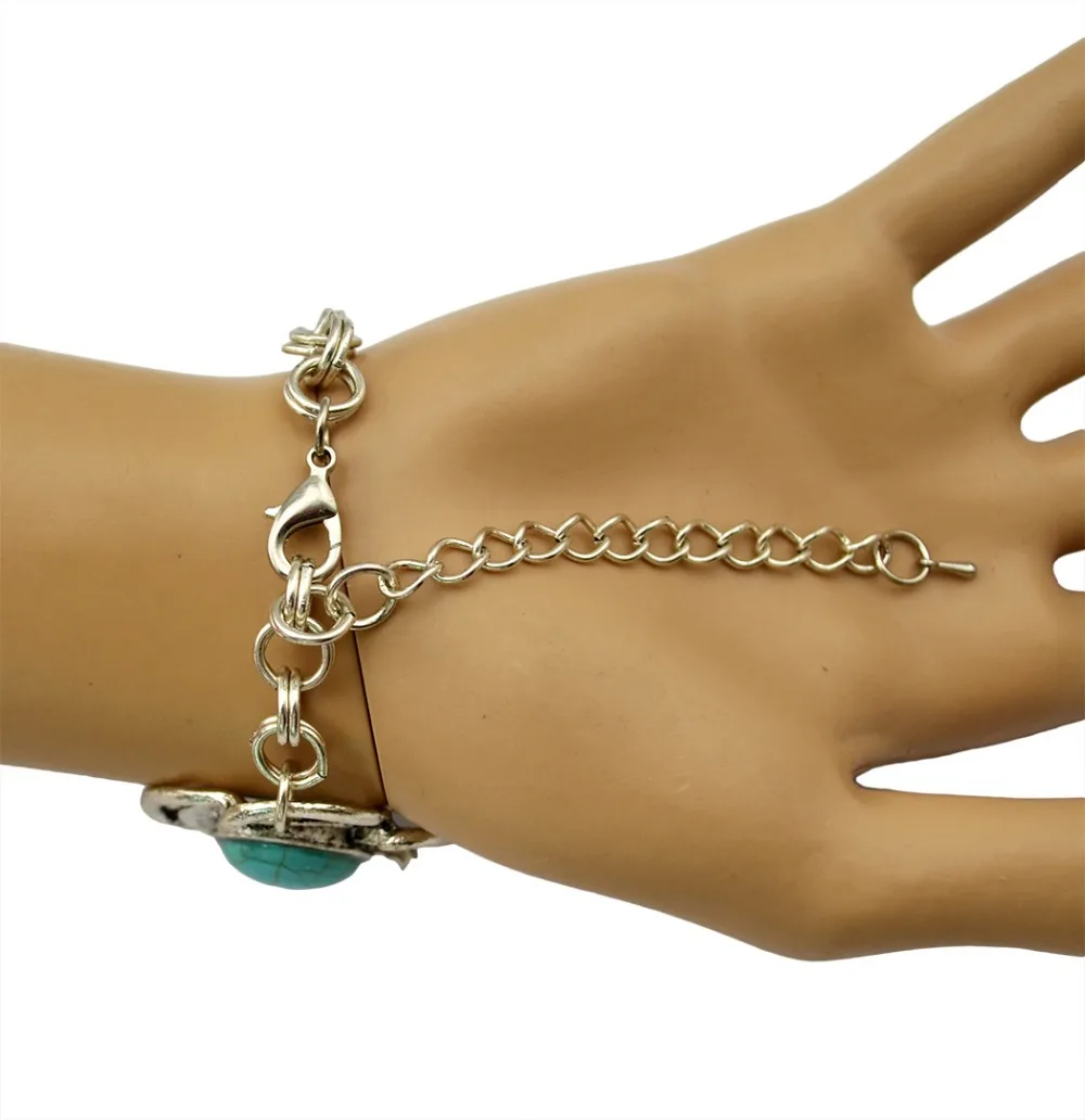 Vintage Charm Flower Turquoise Bracelet Bangles Bohemian Tibetan Silver Retro Tribal Women Girl Festival Gift Cheap Jewelry | Украшения и