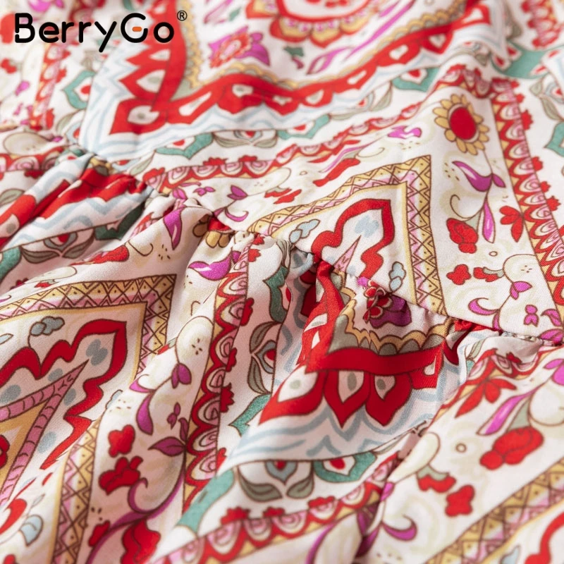 BerryGo Boho платье с цветочным принтом Длинные платья для женщин Лето плюс размер v