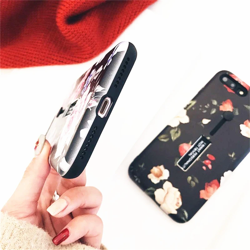 Для iPhone 6 6s 7 8 Plus X XS XR MAX роскошный цветок декор Мягкий силиконовый с кольцом для