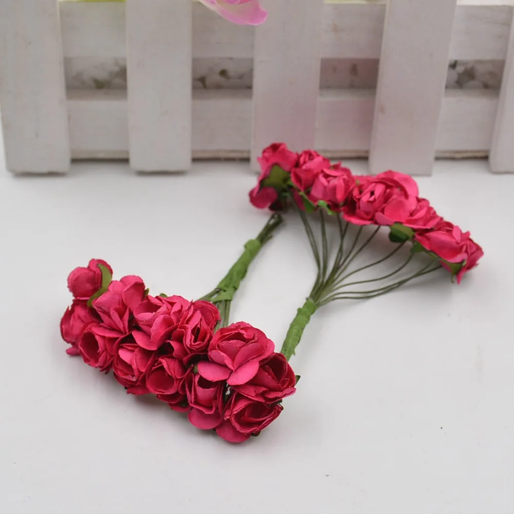 12 шт./лот, искусственный цветок, Мини Милая бумажная Роза, ручная работа, для свадебного украшения, сделай сам, венок, подарок, скрапбукинг, ремесло, искусственный цветок - Цвет: rose Red