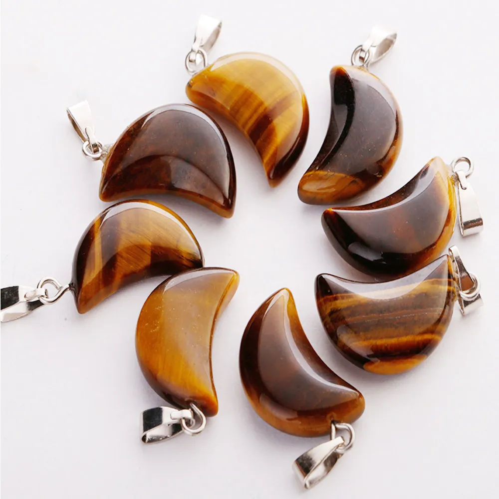 tigerite eye stone Бусины в форме Луны из натурального кристалла, Подвески для изготовления ювелирных изделий, колье, серьги, подвески, бусины, 50 шт./лот - Окраска металла: tigerite eye stone