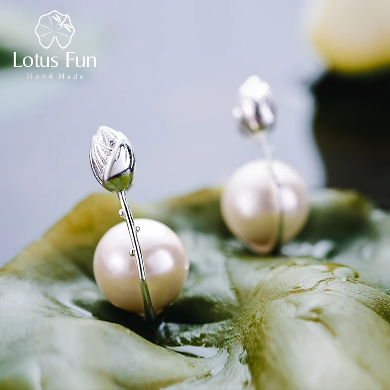 Женские серьги с лотосом Lotus Fun, изящные серьги-подвески с цветком и перламутром, ювелирное изделие ручного изготовления из настоящего серебра 925 пробы