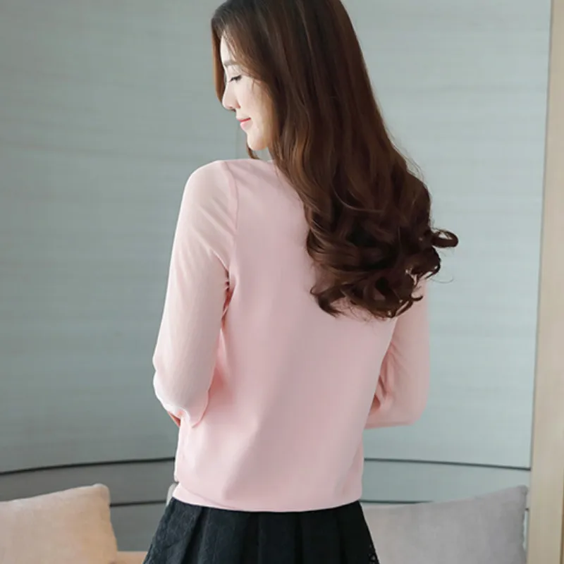 2020 модная шифоновая Женская одежда с длинным рукавом розовая блузка рубашка