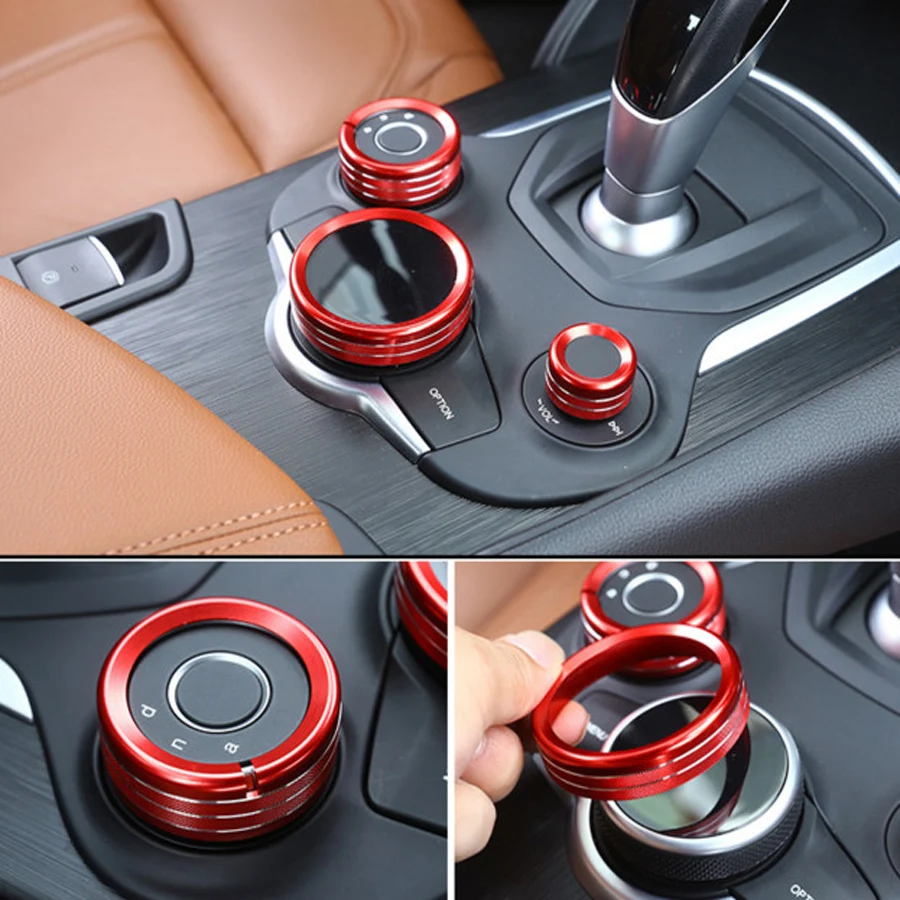 YAQUICKA 3Pc/set Aluminum Car Console Multimedia Button Switch Ring Trim For Alfa Romeo Giulia 2017 Interior Accessories styling |