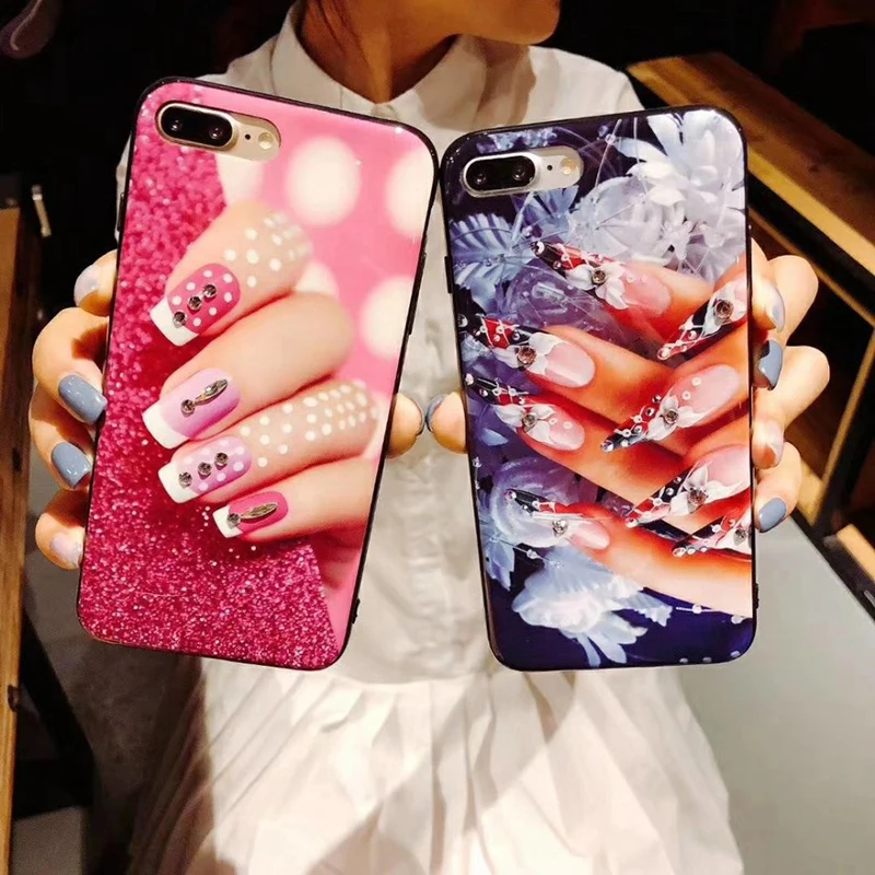 Алмазный блестящий чехол для телефона Coque iPhone 6 6s 7 8 Plus маникюра ногтей мягкий TPU X 10