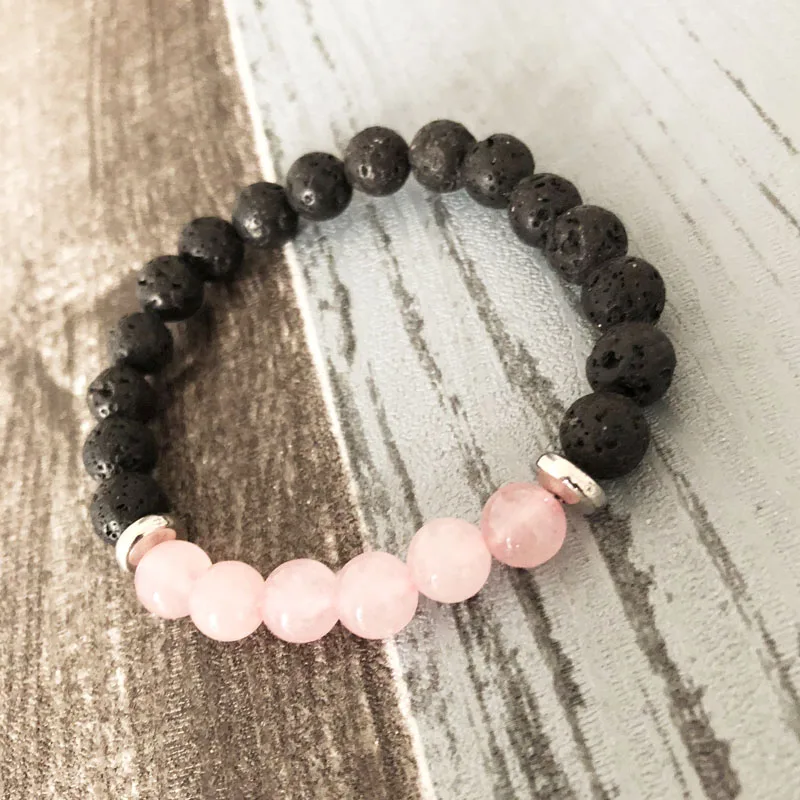 Женский браслет из бусин и вулканической лавы розовый для йоги|yoga bracelet|bead braceletpink