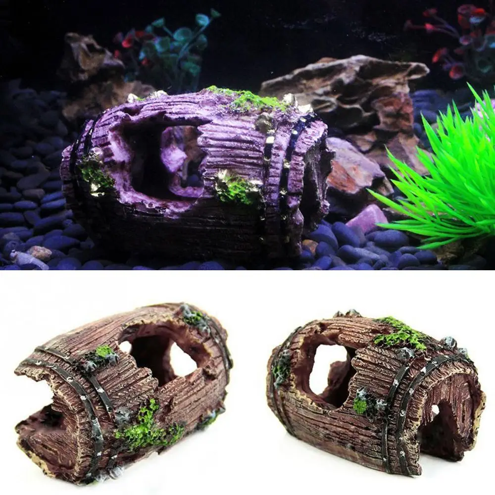 1pc Aquarium Fish Tank Decoration Artificial Barrel Cave Resin Ornament Accessories Pet Accessories|Декорации| |
