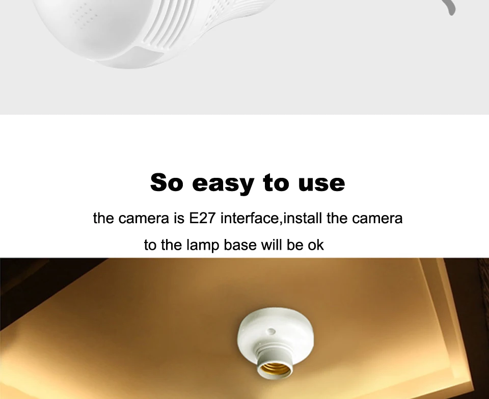 360 Panoramin умный дом безопасности Wifi 960 P VR камера светодиодный лампочка безопасности видеокамера с обнаружением движения CCTV поддержка ПК, планшета, телефона