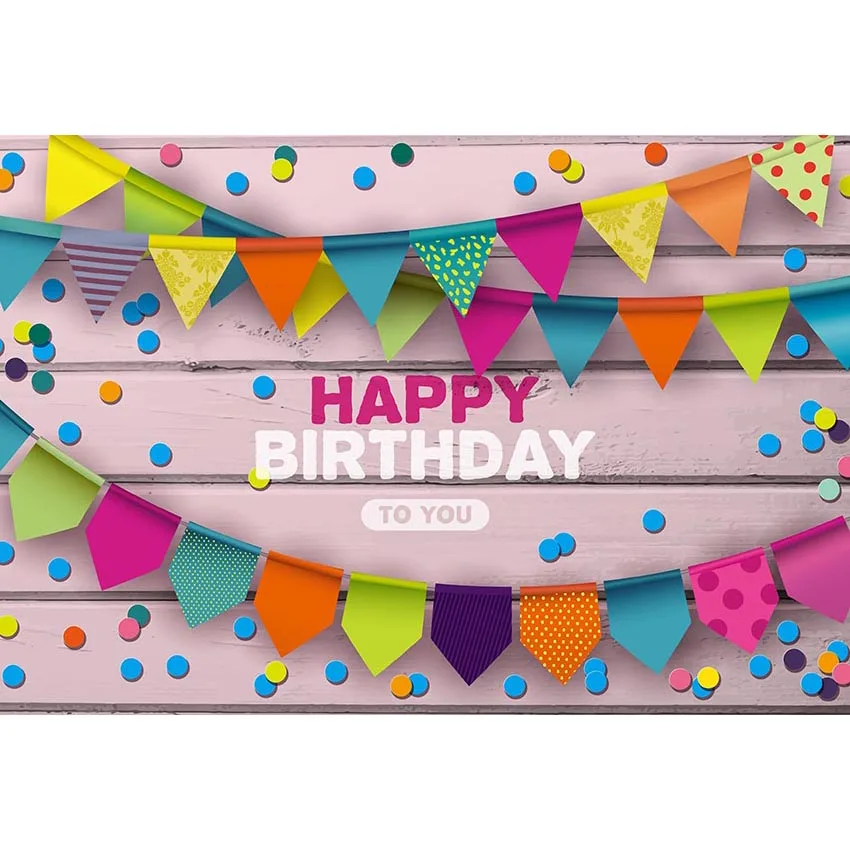 

Vinyl Pink Wood Backdrop Happy Birthday colorful Flag Photo Shoot Background for Photography Studio Kids Festival Props G-535