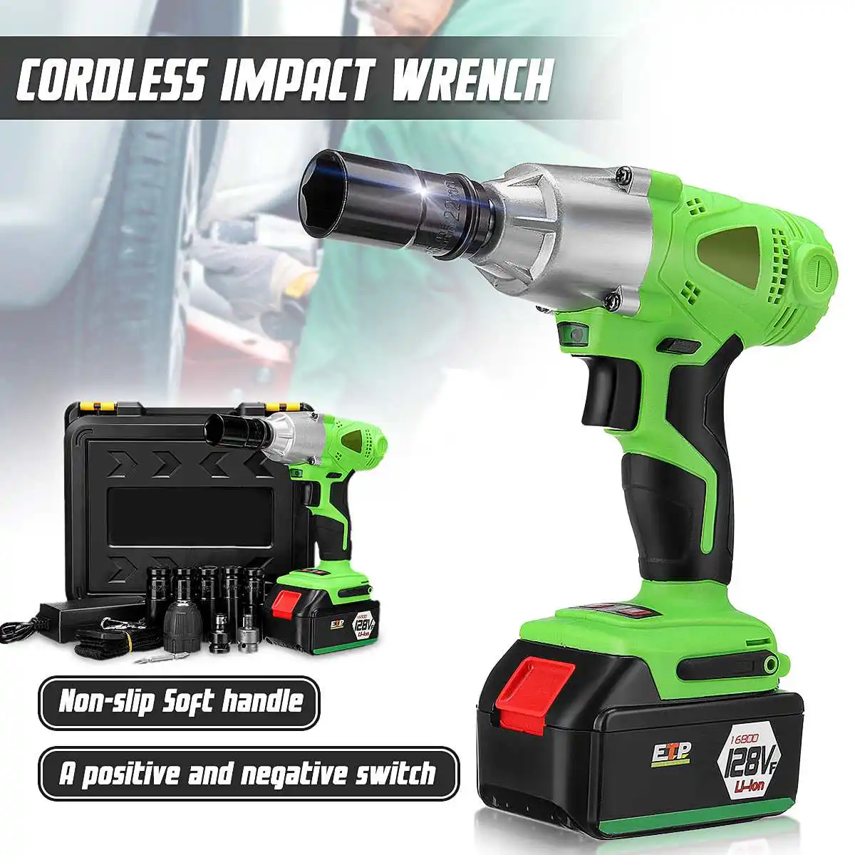 220V Cordless Impact Electric Wrench 12800-16800mAh Li Battery Hand Drill Socket 10mm Wrench Power Tool With LED Light