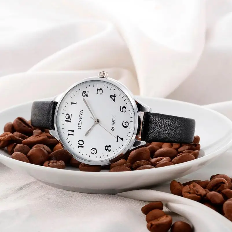 Новейшие женские модные кварцевые часы из искусственной кожи круглые аналоговые