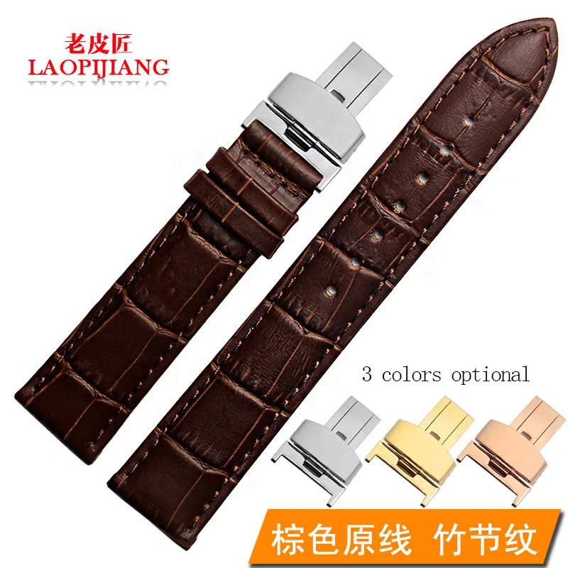 dark brown Подходит для часов 20 мм 21 мм 22 мм 24 мм классический стиль черный коричневый Натуральная кожа ремешок для часов с Бабочкой Пряжка для мужчин и женщин - Цвет ремешка: dark brown