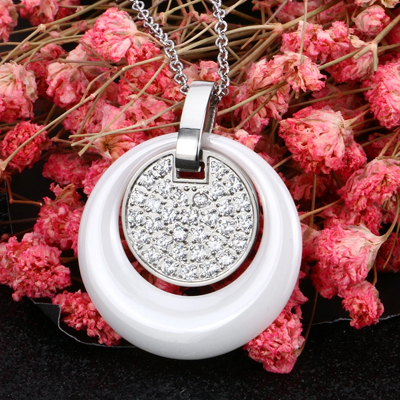 подвеска Белый двухслойные круг Керамика кулон Цепочки и ожерелья с Bling со