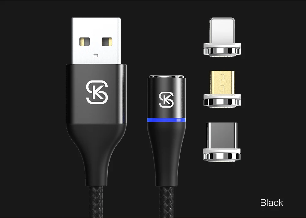 SIKAI 2m 3A нейлоновый Круглый Магнитный Кабель Micro кабель для iPhone Microusb QC3.0 Магнитный кабель для samsung galaxy s8 9 10