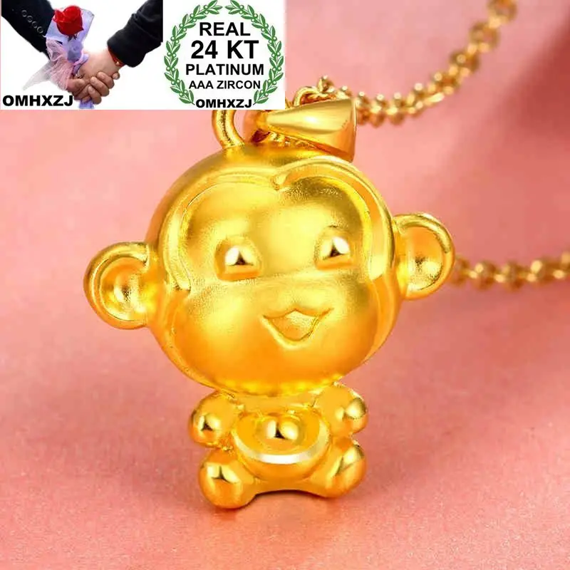 OMHXZJ Wholesale European Fashion Woman Man Party Wedding Gift Monkey 24KT Yellow Gold Necklace Pendant Charm CA274 | Украшения и