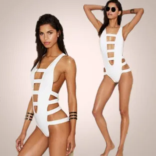 Знаменитости Белый Желтый Выдалбливают Bodycon Район Бинты Купальник Горячая