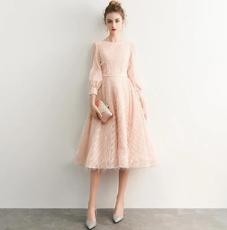 Weiyin Robe de Soiree Courte розовое винтажное кружевное вечернее платье короткое вечернее платье с поясом Vestido de Festa WY1410 - Цвет: Розовый