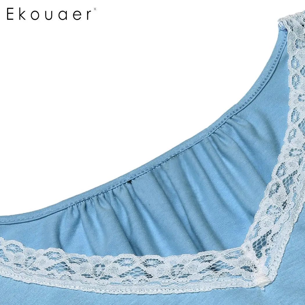 Женская ночная рубашка Ekouaer мягкая кружевная с коротким рукавом и рюшами XL-4XL |
