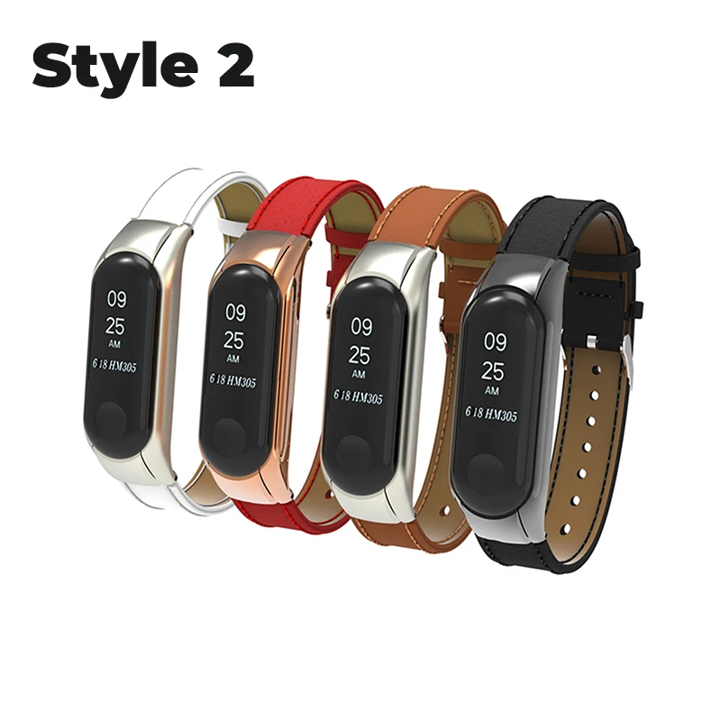 Браслет для Xiaomi Mi Band 3 Безвинтовой ремешок кожаный из Миланского металла браслет
