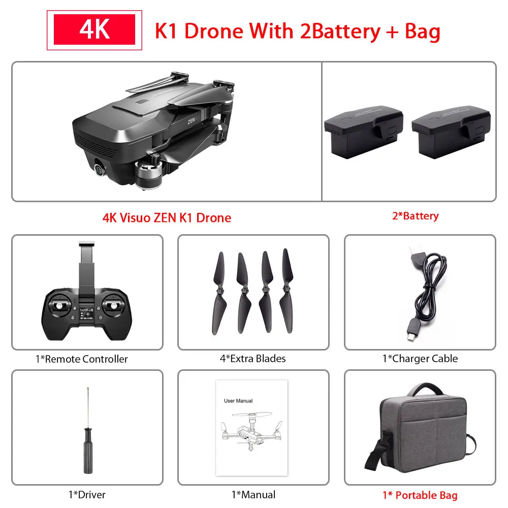 K1 2B Portable Bag Visuo ZEN K1 gps Радиоуправляемый Дрон с 4K HD двойной камерой управление жестами 5G Wifi FPV Бесщеточный двигатель полёт 28 минут Дрон VS F11 B4W SG906 - Цвет: K1 2B Portable Bag