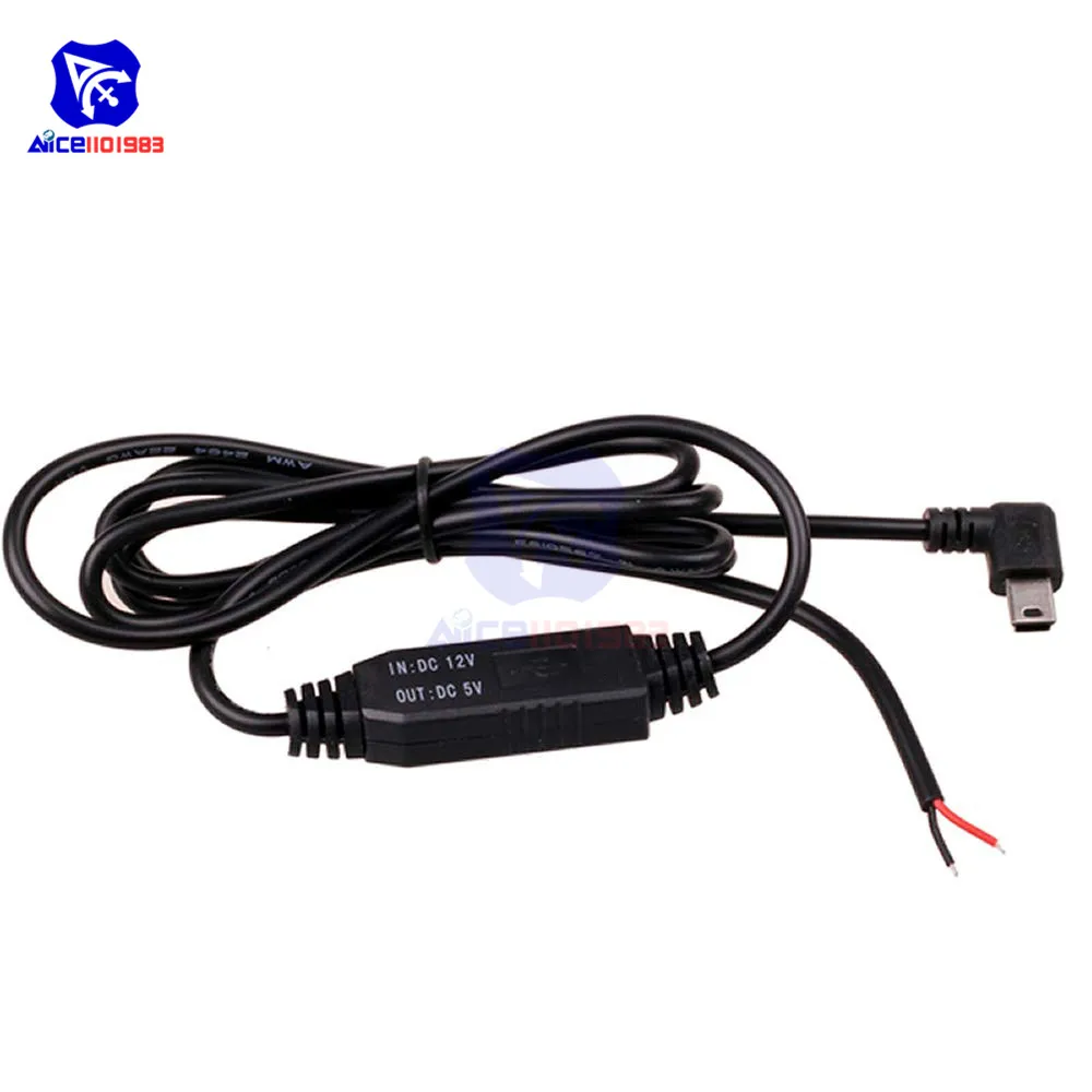 Mini USB Right Angle DC 12 В до 5 В понижающий преобразователь кабель провод 1 м инвертор питания микро/мини USB для автомобиля Авто gps планшет DVR видеокамера рекордер - Цвет: Mini USB Right Angle