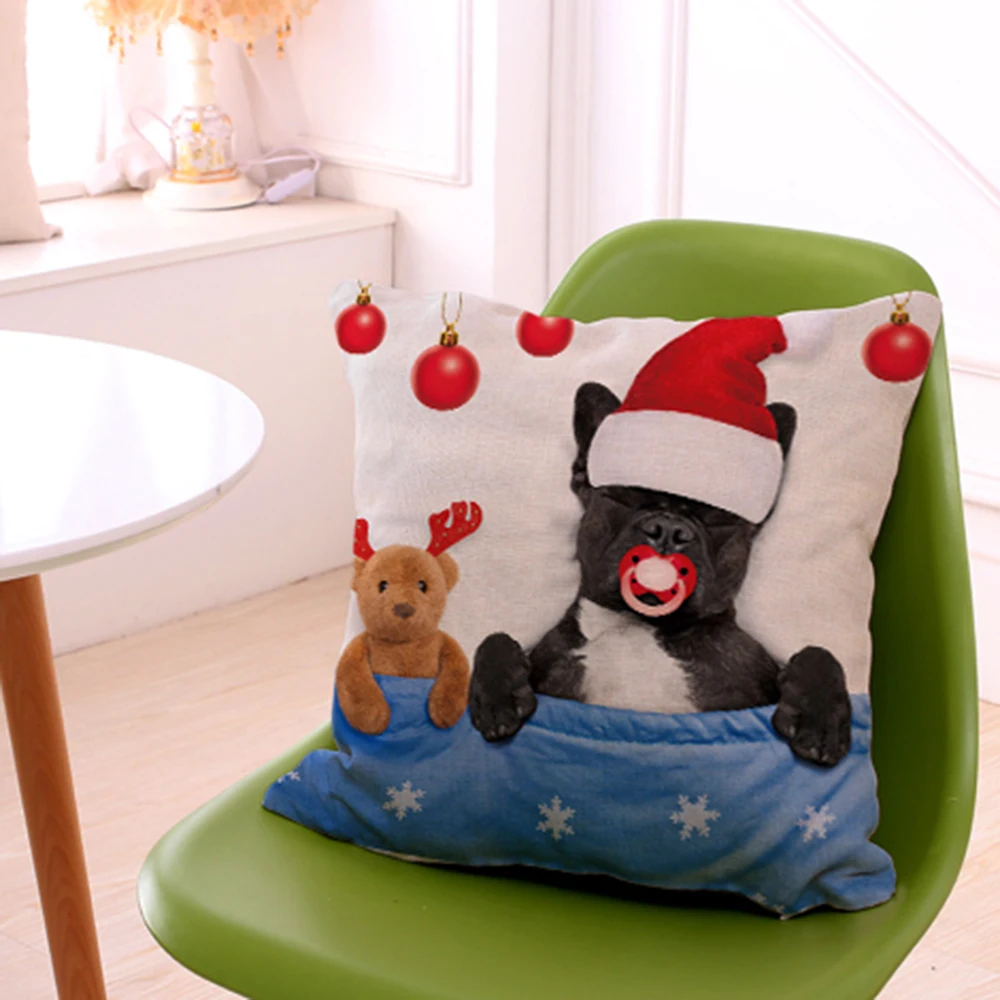 Miracille Merry Christmas квадратный 18 "Хлопок Лен Санта Французский бульдог узор диванная