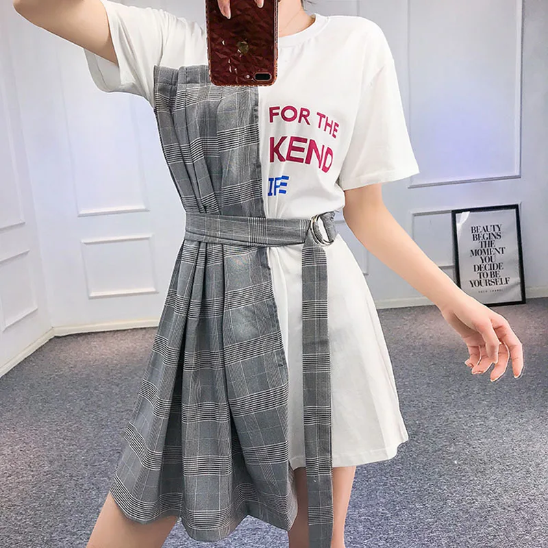 Лоскутное платье футболка для женщин 2019 летнее винтажное с коротким рукавом