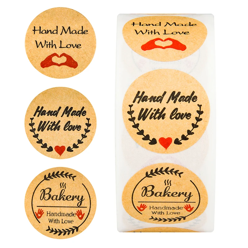 

500Pcs/roll of 3 design kitchen accessories lables Brown Kraft wedding party decoration baking Thank You Stickers gift tags