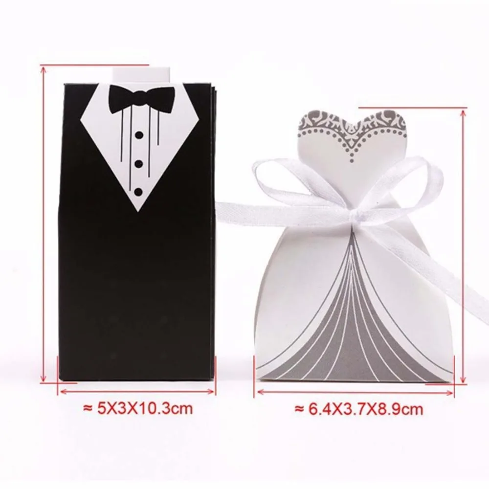 100 шт. свадебные подарочные Чехлы смокинг для жениха платье ленточка на подарки