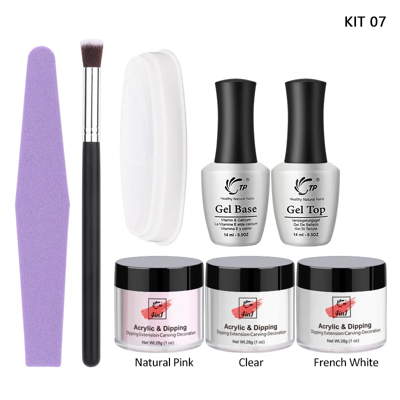 Kit 7 TP Master Набор 4 в 1 Dip пудра французский белый дизайн ногтей без лампы модель ногтей советы кисти натуральный розовый прозрачный Маникюр Инструменты - Цвет: Kit 7