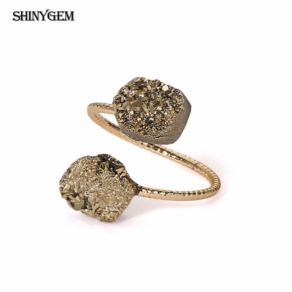 Кольцо ShinyGem с искусственным опалом, винтажное Золотое кольцо с натуральным камнем, регулируемые золотые обручальные кольца для женщин - Цвет основного камня: Gold