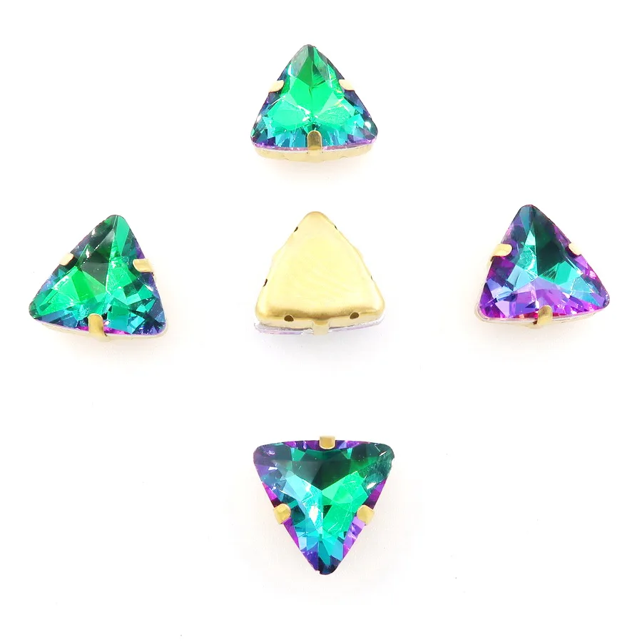 A4 Emerald rainbow 10 шт./упак. цвета радуги с украшением в виде кристаллов золото коготь настройки 18 мм для сауны треугольной формы для пришить стразы кристаллы Аппликация Одежда «сделай сам» - Цвет: A4 Emerald rainbow