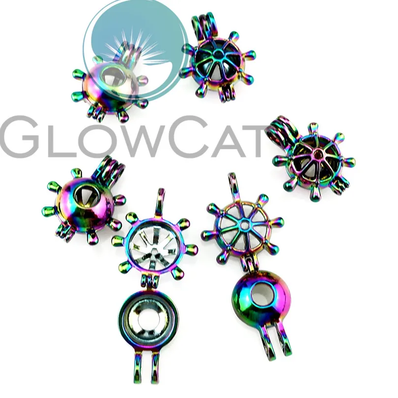 C568 Rainbow Color Rudder Helm Beads Cage Perfume Essential Oil Diffuser Oyster Pearl Locket Necklace | Украшения и аксессуары