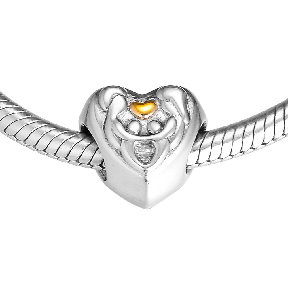 Подходит для браслетов Pandora с подвесками сердце семьи бусины 14K реальное золото 925