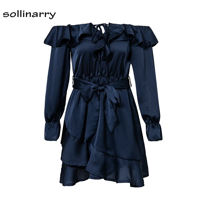 Sollinarry/однотонные вечерние платья с длинными рукавами и оборками винтажное