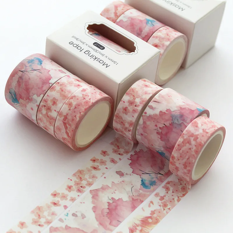 

3 pcs/pack Pink Cherry blossoms Journal Washi Tape set Adhesive Tape DIY Scrapbooking Sticker Label Japanese Masking