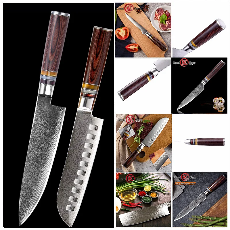 Набор кухонных ножей Grandsharp vg10 японские ножи из дамасской стали Santoku утилита Nakiri